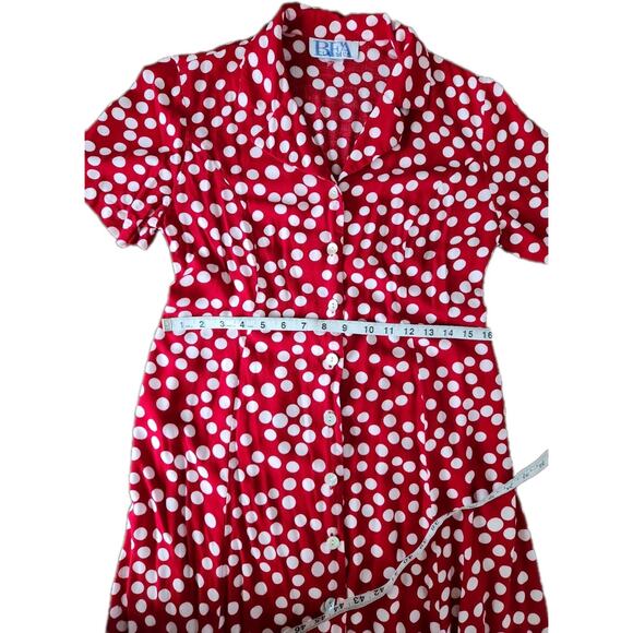 Vintage Bea Classics Red Polka Dots Button Front Midi Dress no size tag - Picture 7 of 8